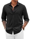 COOFANDY Mens Casual Button Down Shirts Long Sleeve Cuban Shirts Summer Linen Shirts Black