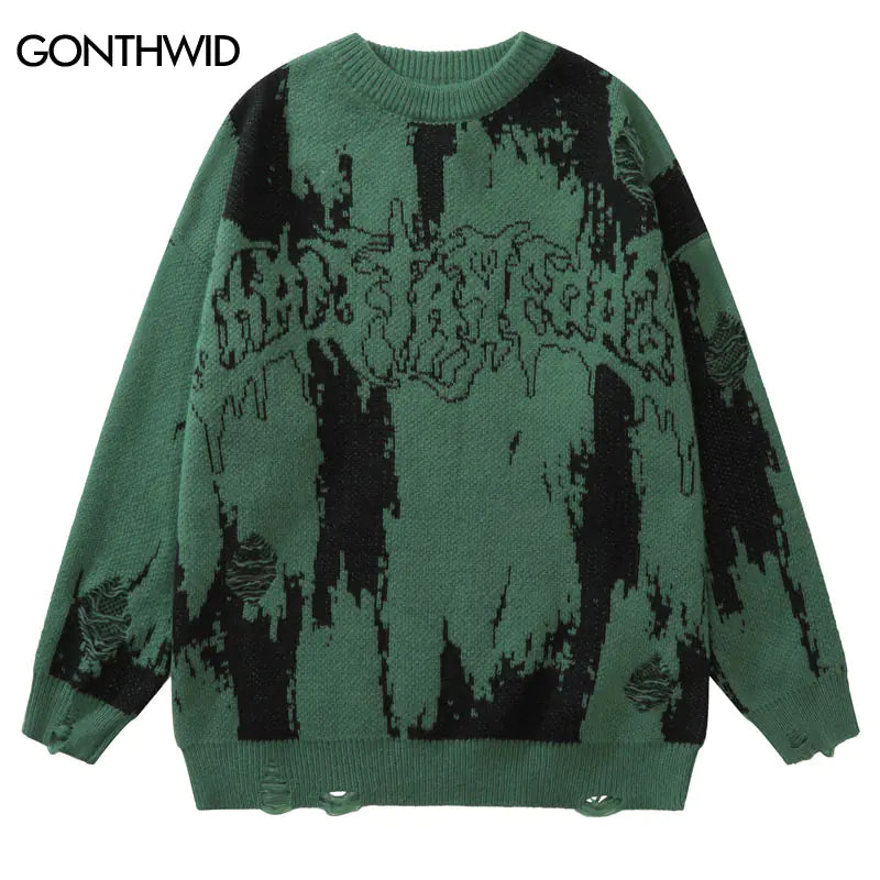 Hip Hop Ripped Sweaters - Vintage Grunge Streetwear